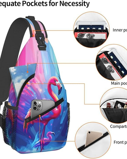 Animal Face Sling Bag Crossbody Bags Chest Bag Backpack for Travel Running and Hiking for Men Women Colorful Flamingos