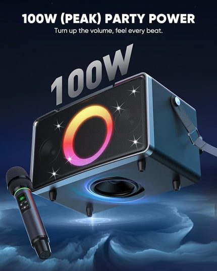 GFEEN Party Bluetooth Speaker: 100W Peak Loud! Deep Bass, 15H Playtime, Large Wireless Speakers, Powerful Sound, Light Show, Fast Charging for Outdoor, Backyard, House(Silver with 1Mic)