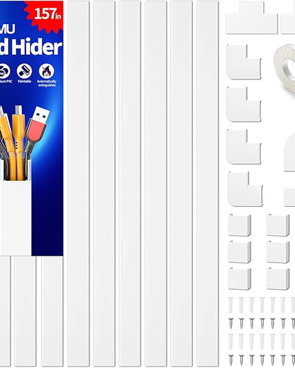 Delamu 157in Cord Hider Wall, TV Cable Hider Cord Covers for Wires on Wall, Large Cable Management Raceway, Paintable Wire Hiders Wire Covers for Cords for TV on Walls, 10 X L15.7 W1.18 H0.6in, White