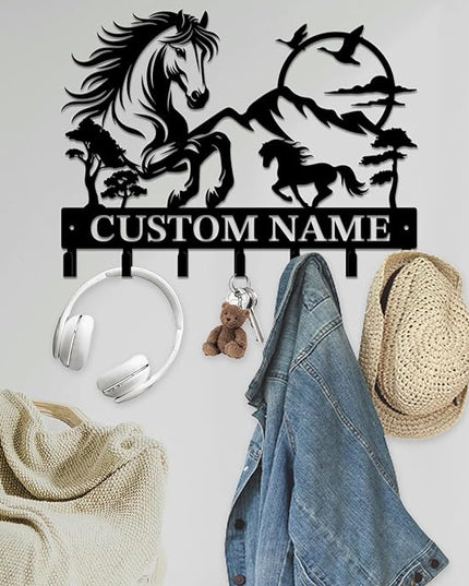 peanut case Personalized Farm Horse Keys Hooks,Custom Name Metal Cowboy Horse Art Keys Hooks,Metal Horse Lover Wall Home Storage Decorative Keys Hooks,Key Holder Hooks for Wall (Style I)