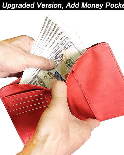 Passport Holder Cover Wallet Travel Essentials Leather Rfid Blocking Case Vacation Luggage Must Haves Travel Accessories for Men Women (116#Red)