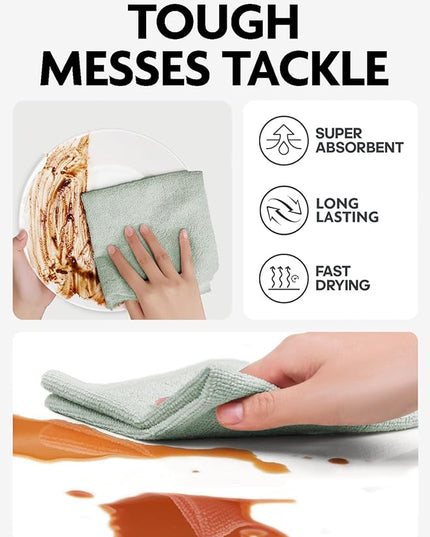 Fantasticlean Microfiber Cleaning Cloth Roll -75 pack, Tear Away Microfiber Towels, 12" x 12", Reusable, Washable, Scratch Free, Ultra Absorbent Dishcloth for All-around Cleaning Supplies (Moss Green)