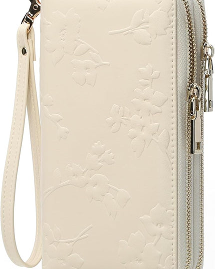 yiijay Womens Wallet RFID Blocking Large Capacity Leather Double Zip Wristlet Wallet Credit Card Phone Holder Ladies Clutch Purse Flora
