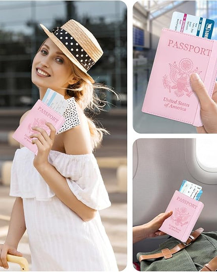 ACdream RFID BLOCKING Passport Holder Travel Wallet, Premium PU Leather Cover Passport Book with Card Holder, Pen Holder, Keep Organization, and Travel Essentials for Women and Men, Bright Pink