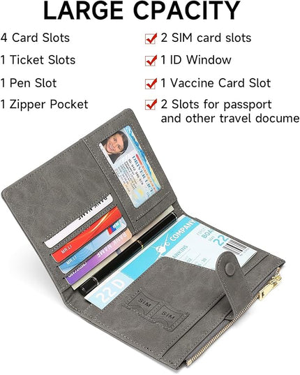 RFID Blocking Leather Passport Wallet Cover Case with Pen and Card Slots Travel Wallet for Women/Men Travel Must Haves Accessories