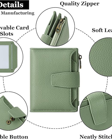 Airkit Small Wallet Women RFID Blocking Soft Leather Bifold Compact Card Holder Wallet for Women with Zipper Coin Pocket 4 ID Window