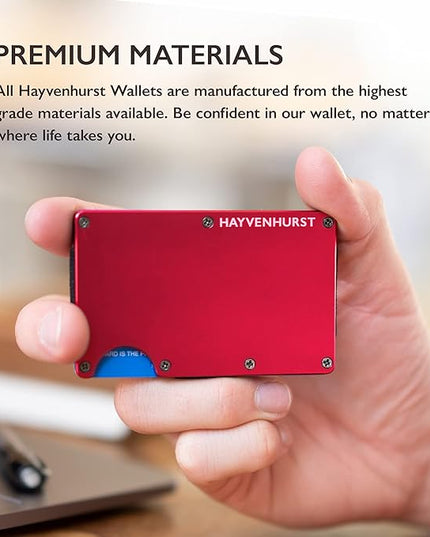 Hayvenhurst Wallet For Men - Reinvented Design Men's Wallet - Slim, Minimalistic & Seamless Card Case, Blocks RFID Scanners, Holds 12 Cards (Crimson)