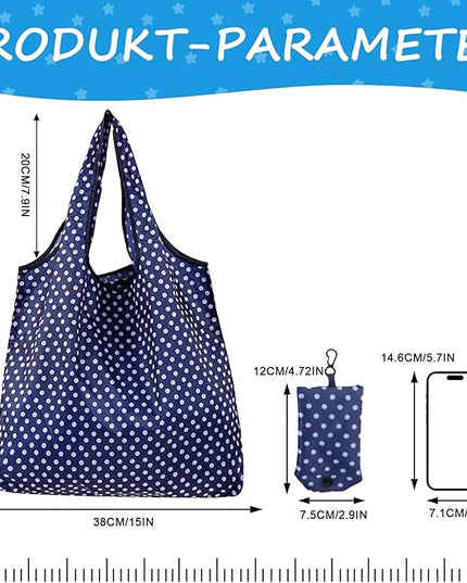 6 Pcs Foldable Reusable Shopping Bags,Tote Bags, Grocery Bags with Hook, Eco-friendly Travel Recycle Shopping Bags in Pocket, Waterproof and Machine Washable for Daily Shopping Supplies