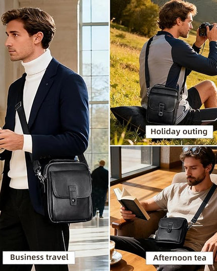 Augus Leather Small Messenger Bag For Men Crossbody Handbag Shoulder Sling Travel Bags for Men Purse Daypack Magnetic Buckle