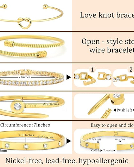 18 K Gold Plated Love Bangle Bracelet Stack Cuff Jewelry for Women Jewelry Set for Women Gift with Box