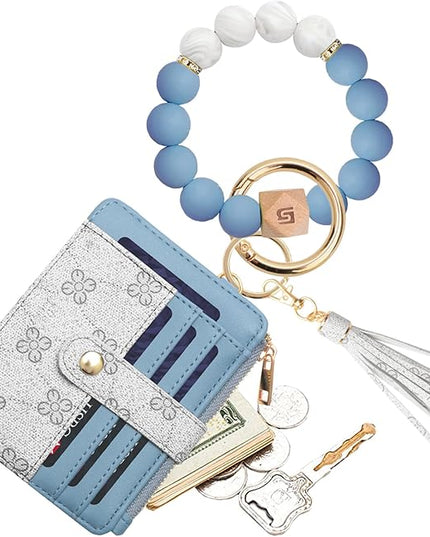 COOLANS Silicone Bracelet Wristlet Wallet Credit Card Holder RFID,ID Window,Key Ring Tassel,Slim Wallet Women Keychain Purse