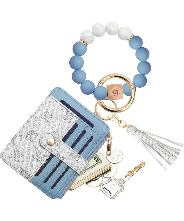 COOLANS Silicone Bracelet Wristlet Wallet Credit Card Holder RFID,ID Window,Key Ring Tassel,Slim Wallet Women Keychain Purse