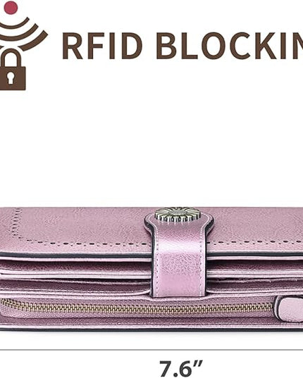 SENDEFN Wallets for Women Leather Credit Card Holder with RFID Blocking Large Capacity Wristlet | with RFID Blocking, Large Capacity, Wristlet, with RFID Blocking, Large Capacity, Wristlet