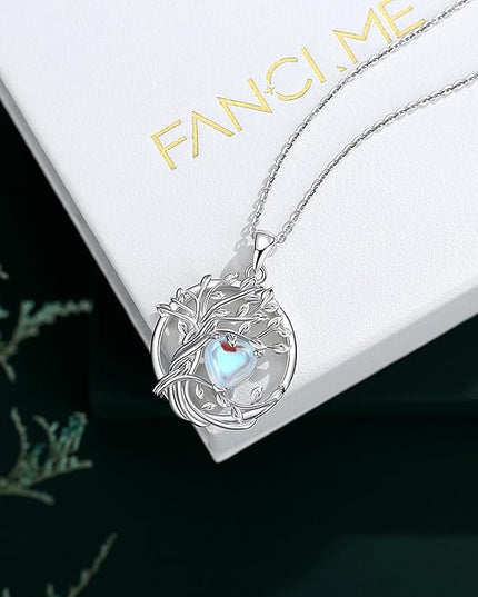 FANCIME Tree of life Birthstone necklace Sterling Silver Pendant Birthstone Necklace Gemstone Anniversary Birthday Jewelry Christmas Gifts for Mom Her Wife