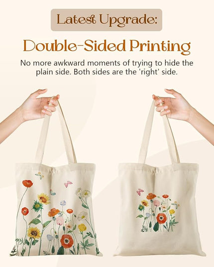 Canvas Tote Bag with Pockets - Aesthetic Reusable Totes for Women Ladies Cute Printed Cloths Canvas Shoulder Bag