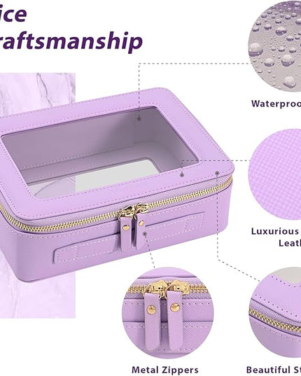 Aveniee Clear Makeup Bag Organizer,Large Travel Toiletry Bag for Women, Waterproof Cosmetic Pouch with Zippers,Car Organizers and Storage Case for Accessories,Lilac
