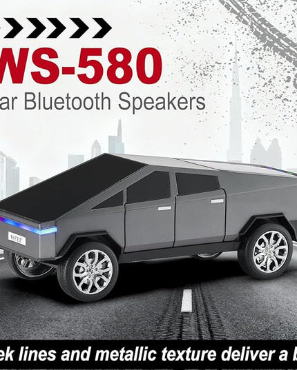 Futuristic Shapes Truck Bluetooth Speaker with LED Display Screen – TWS Stereo, FM Radio, USB/TF Playback, LED Headlights, Built-in Mic, Gift for Car Lovers, Model Collectors & Tech Fans (Gray)