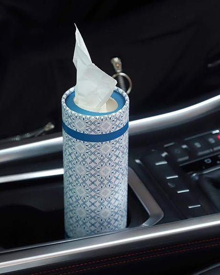 Car Tissues Holder with Facial Tissues - 4 PK - Travel Tissue Tubes Box Container Perfect Fit for Car Cup Holder Car Tissues Cylinder (Blue)
