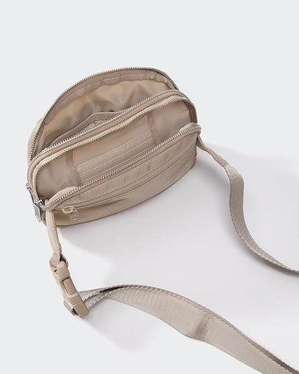 Pander Everywhere Belt Bag for Women, 5 Zipper Pockets Nylon Crossbody Fanny Pack Purse (Raw Linen).