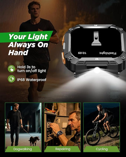 Smart Watches for Men, 1.95'' Fitness Watch: Waterproof Military Smart Watch with 100 Days Battery Life/Call/Flashlight/Sleep/SpO2/Heart Rate Monitor/Step Tracker, Sport Smartwatch for Android iPhone