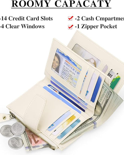 FALAN MULE Small Wallet for Women Leather Bifold Compact RFID Blocking Small Womens Wallet Purse