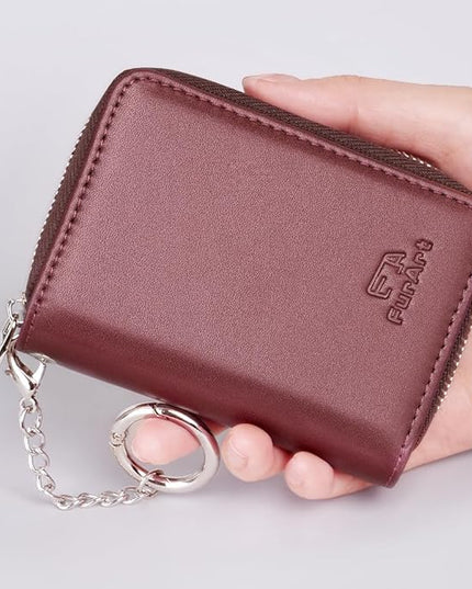FurArt Zipper Wallet Women, RFID Blocking Credit Card Wallet, Business Card Holder, Compact Size KeyChain Wallet