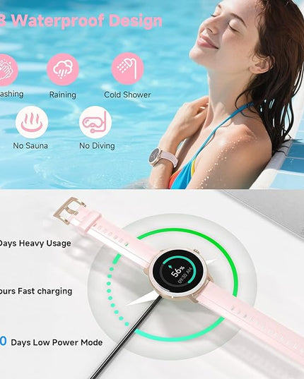 Smart Watches for Women Men 1.27" HD Fitness Tracker with Heart Rate/Sleep/Step/SpO2 Monitor, IP68 Waterproof Watch for Android iOS (Pink)