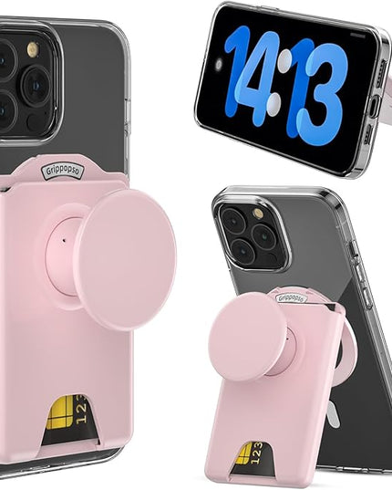 for MagSafe Wallet Stand, Magnetic Wallet Stand Adjustable, Phone Stand Card Holder with Secure Grip, for Samsung S25 S24 S23 Series and for iPhone 17 16 15 14 13 12 Series, Fit 3 Cards, Pink