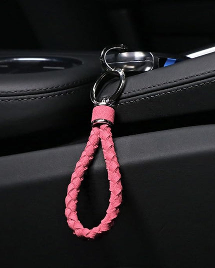 BETTERHUMZ Leather Key Fob Car Weave Keychain Ring Woven Strap Braided Key Chain for Alcantara Accessories