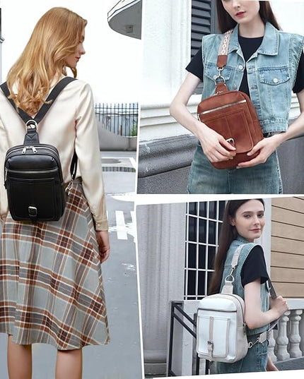 Sling Bag Crossbody Backpack - 2 in 1 Leather Cross Body Bag Fanny Pack with 2 Removable Straps