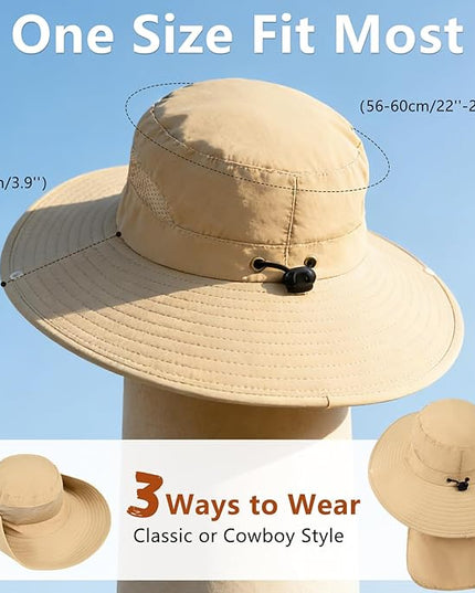 ZOORON Sun Hats for Men Women Fishing Hat with Neck Flap,UPF 50+ Sun Hat Waterproof Wide Brim Bucket Hats for Safari Hiking