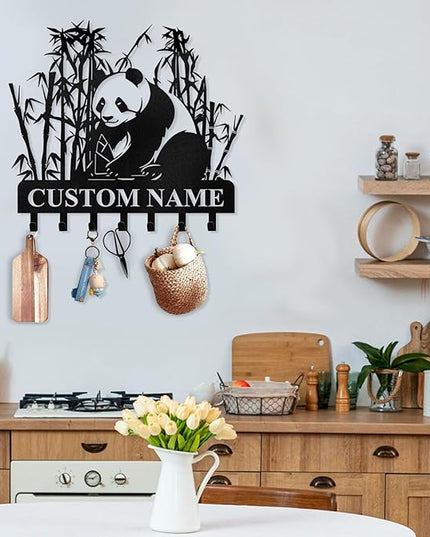 Dyoart Bamboo Panda Animal Wall Key Holder | Metal Key Organizer with Hooks | Coat Rack & Wall Decor for Front Door & Hallway