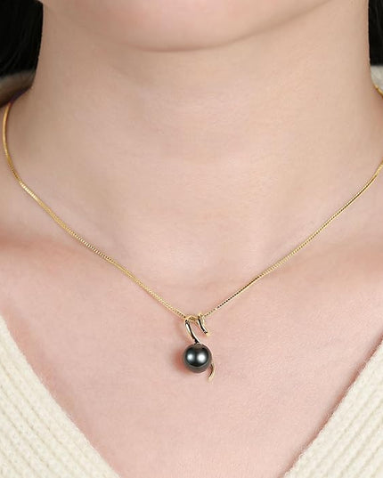 Tahitian Black Pearl Necklaces for Women, Sterling Silver Single Pearl Pendant Necklace Birthday Anniversary Jewelry Gifts for Wife Mom