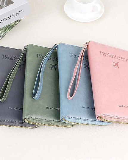 Multi-Functional RFID Passport Wallet Set, Blocking Passport Holder Travel Wallet, Holds Phones, Anti-Theft Protective Case with Multiple Card Pockets for Secure Travel Essentials (Brown)