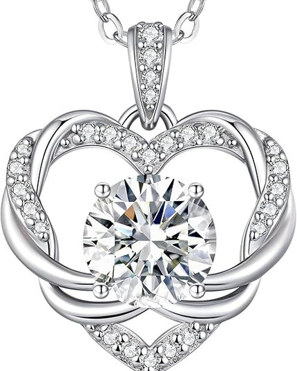 OOBEE Moissanite Heart Necklace for Women 925 Sterling Silver Fine Jewelry, Ideal Birthday Anniversary Christmas Gift for Women Wife Mom Girlfriend