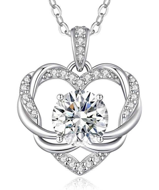 OOBEE Moissanite Heart Necklace for Women 925 Sterling Silver Fine Jewelry, Ideal Birthday Anniversary Christmas Gift for Women Wife Mom Girlfriend
