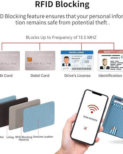 ilovever Slim Wallet for Women Small Leather RFID Blocking Credit Card Holder Minimalist Front Pocket Wallet with Coin Purses & Pouches,Blue