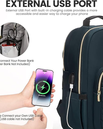 LOVEVOOK Laptop Backpack for Women 18.4 inch,Cute Womens Travel Backpack Purse,Professional Laptop Computer Bag,Waterproof Work Business College Teacher Bags Carry on Backpack with USB Port,Blue-green