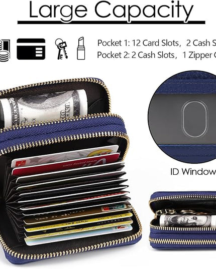 imeetu RFID Credit Card Holder, Small Leather Zipper Card Case Wallet for Women