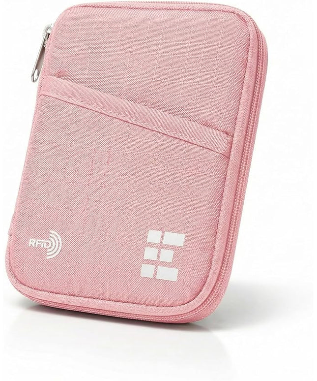 Zero Grid Passport Holder & Travel Wallet with RFID Blocking, Premium Document Organizer for Men & Women, Holds Passports, Cards, Tickets, ID & Cash, Compact Zippered Wallet - Rose Pink