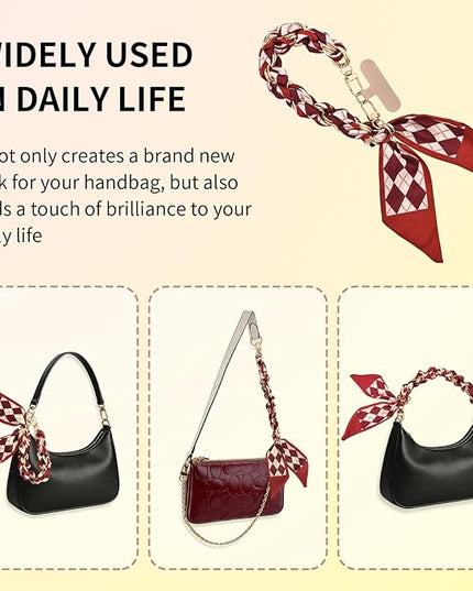 Fycyko Phone Wrist Strap with Gold Metal Scarf and Universal Tether Tab, Aesthetic Print Design Ribbon Chain, Multi-Purpose Accessories for Bag Key Cellphone for Men Women Girls-Red Checkerboard