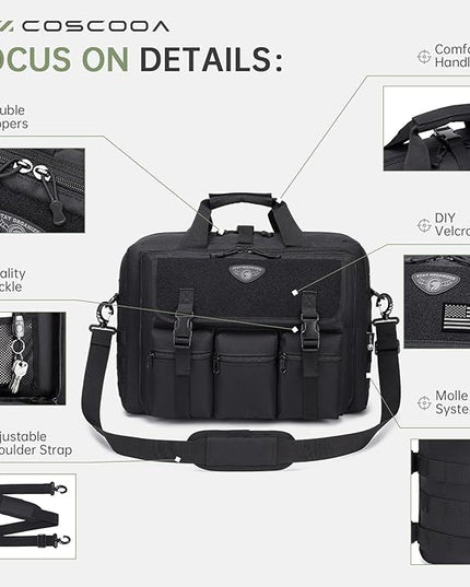 Large Tactical Laptop Bag for Men, Military 17.3 Inch Computer Bag Briefcase with Passport Wallet, Carry on Messenger Bag