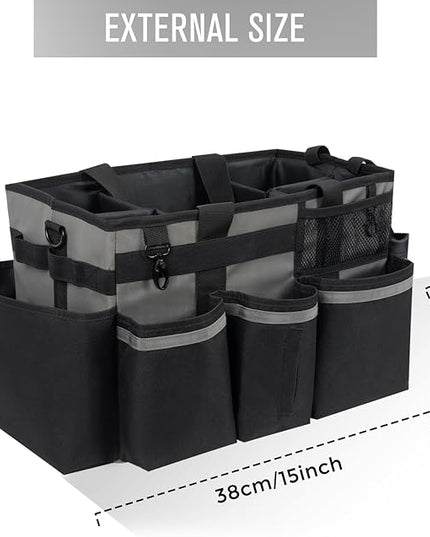 Wearable Cleaning Caddy, Cleaning Caddy Supplies Organizer with Handle & Shoulder Straps for Housekeepers, Under Sink & Car Cleaning Tool Organizers Bag with 4 Foldable Divider (MediumGrey)