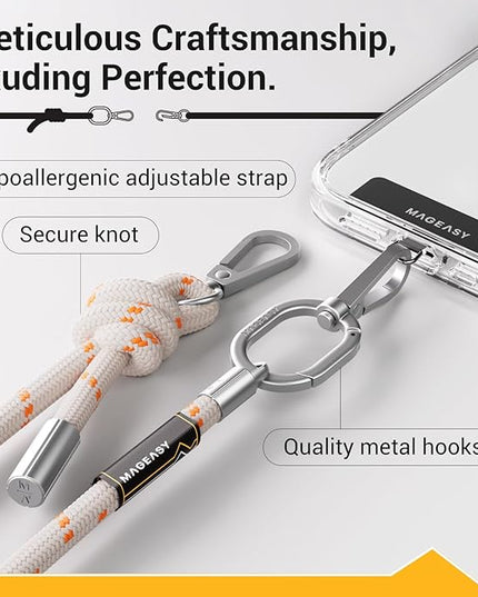 MAGEASY Universal Cell Phone Lanyard - Anti-Theft Thick Rope Crossbody Phone Strap for iPhone 17 Pro Max & Most Smartphones, for Men & Women | 8.3mm Beige/Orange