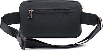 LOVESOME Vegan Leather Everywhere Fashion Waist Bag Fanny Pack Crossbody Bag Belt Bag Sling Bag with Adjustable Strap for Women (Black)