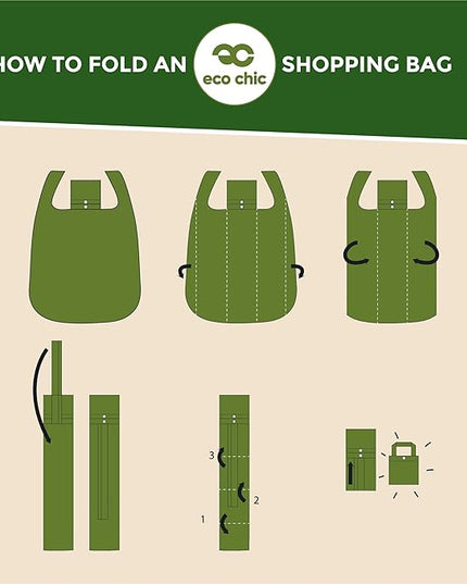 ECO CHIC Foldable Reusable Grocery Bags - Lightweight, Recycled & Reusable Shopping Bag - Waterproof Packable Tote