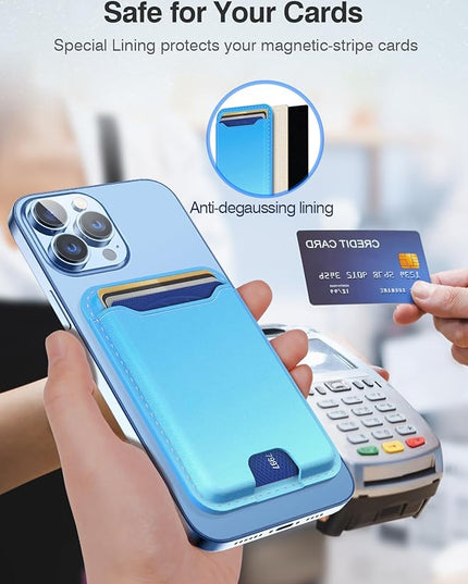 TopMade for Magsafe Wallet, Magnetic Wallet Card Holder for iPhone 16, iPhone 15/14/13/12 Series, Leather Magnetic Phone Wallet with Powerful Magnet, Credit Card RFID Blocking, Fit 4 Cards, Blue Fade
