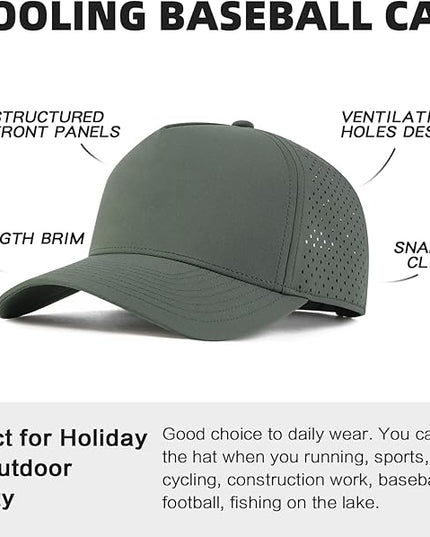 BOTVELA Men Adjustable Snapback Baseball Cap Vented Performance Laser Cut Mesh Hat