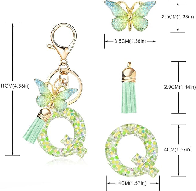 Fashion Alphabet Initial Letter Keychain Tassel Butterfly Pendant Key Ring for Purse Handbags Women Girl