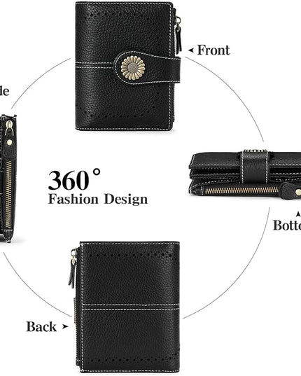 SENDEFN Small Womens Wallet Leather Bifold Card Holder RFID Blocking with Zipper Coin Pocket